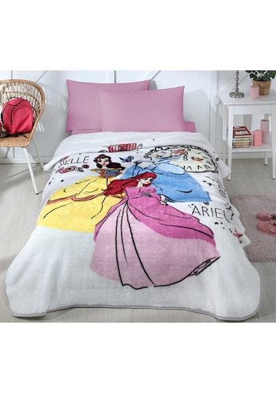 Özdilek Princess Time Disney Lisanslı Tek Kişilik Çocuk Battaniye Beyaz