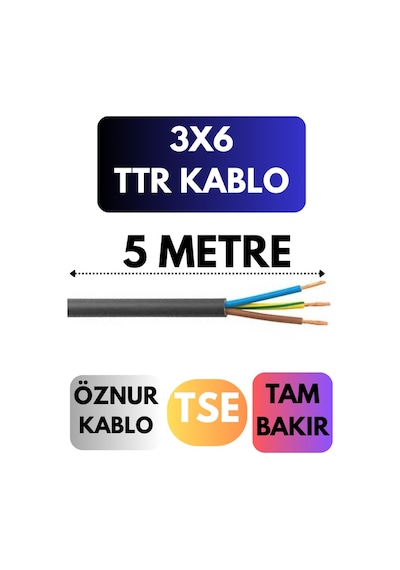 Öznur 3x6 Ttr Kablo Metre Seçenekli Siyah - 5 Metre