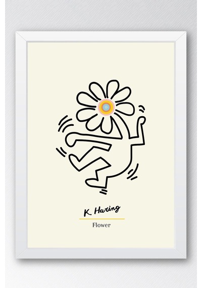 Keith Haring Flower Çerçeveli Tablo - Eklektik Tarz Duvar Dekoru