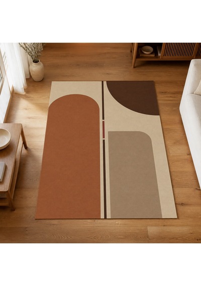 Kartela Halı Eksen Kemerli Modern Halı Bej Kaymaz Taban Makinede Yıkanabilir Salon Halısı 80x120 Cm