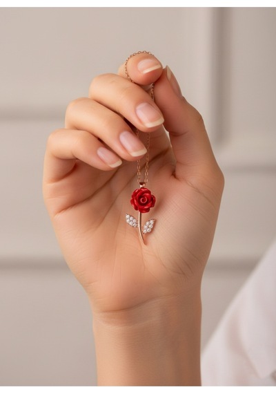 Çekirdekjewelry 925 Ayar Gümüş Güllü Kolye Rose