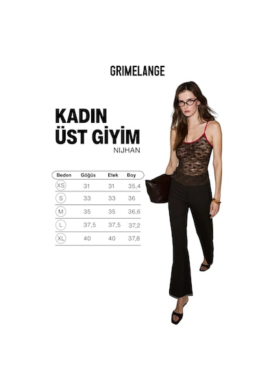 Grımelange Nıjhan Kadın Kontrast Renk Askılı Dantel Kahverengi Bluz