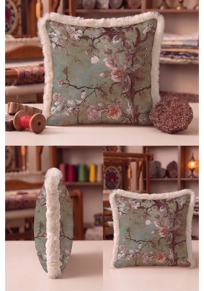 Vintage Çiçekli Saçaklı Yastık Kılıfı - Sanatsal Floral Yeşil Vizon Püsküllü Kırlent Kılıfı Kadim Yörünge Opal Vintage Çiçekli Saçaklı Yastık Kılıfı - Sanatsal Floral Yeşil Vizon Püsküllü Kırlent Kılıfı Kadim Yörünge Opal