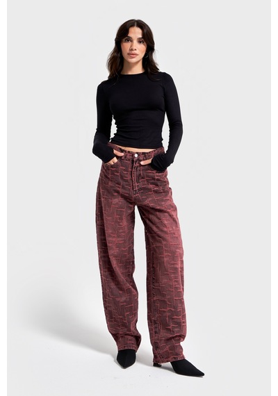 Itsbasic Kadın Bordo 4w5-151 Skater Fit Özel Kumaş Tasarım Denim Jean