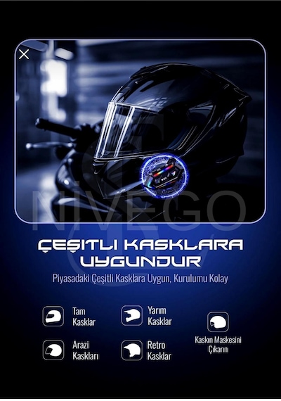 Nivego Motosiklet İntercom Kask Kulaklık Bt5.3 Stereo Rgb Işıklı Bluetooth Su Geçirmez Kulaklık