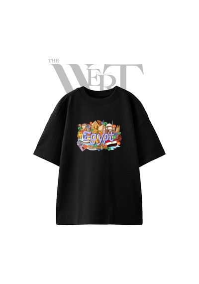 Thewert Egypt Icons Tasarım Baskılı Ünisex Siyah Oversize T-shirt