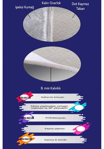 STY Home Gri Dijital Baskı Halı Kaymaz Tabanlı Yıkanabilir Halı Yolluk Salon Halısı644