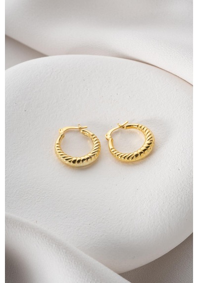 925 Ayar Gümüş Gold Rengi Çizgili Model 20 Mm Şarnel Küpe Gold