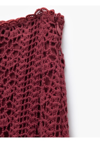 Koton Pamuklu Slim Fit Ajurlu Midi Boy Kroşe Etek Bordo 5sak10340ek Bordo