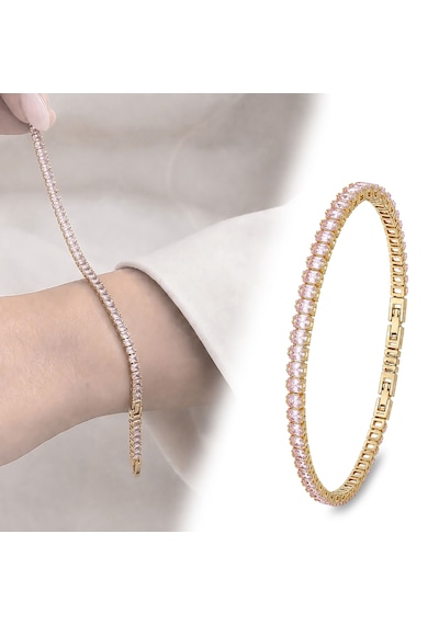 4mm Zirkon Taşlı Ayarlanabilir Su Yolu Kadın Bileklik Altın - Pembe