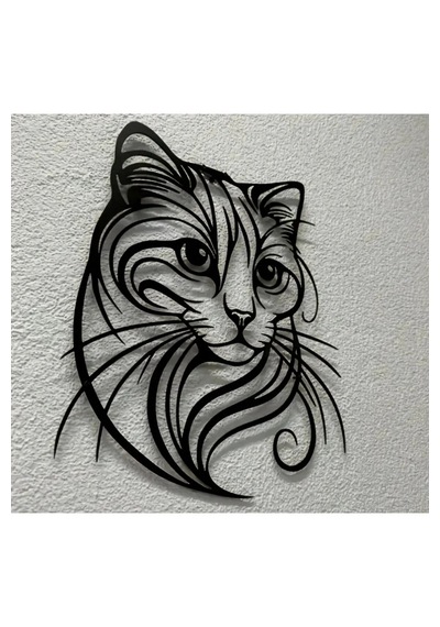 Myc Şık Kedi Figürlü Metal Duvar Süsü Siyah Hayvan Temalı Dekoratif Silüet 30x30 Cm