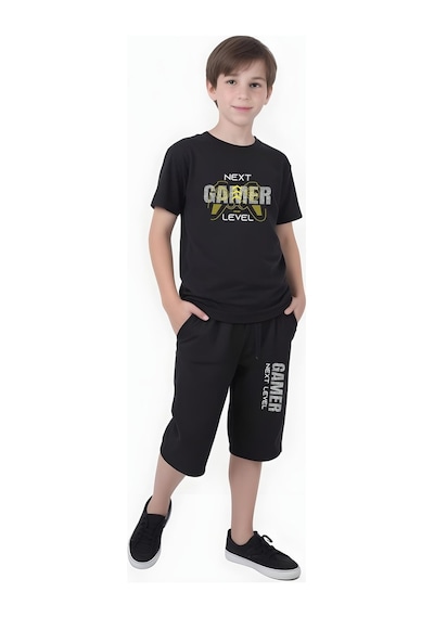 Fyk Kids Erkek Çocuk Yazlık Gamer Baskılı Alt-üst Takım Siyah