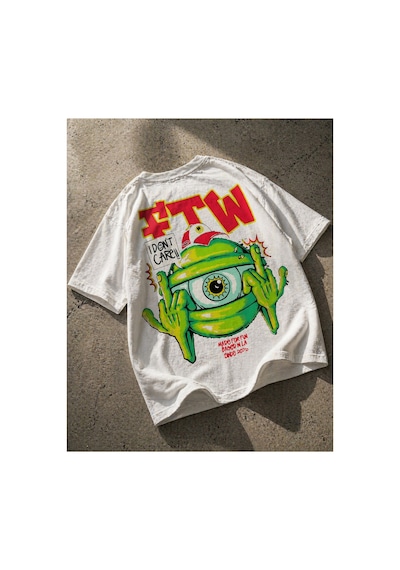 Yolo Street Unisex Oversize Beyaz Tişört Ftw Tek Göz Grafik Baskılı Pamuk Streetwear Beyaz3