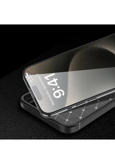 Apple iPhone Uyumlu 16 Pro Max Kılıf Karbon Görünümlü Silikon Kamera Korumalı Üstün Koruma Pazarplus Siyah