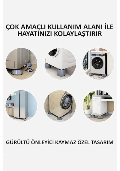 Beyaz Eşya Ayağı 4 Lü Set Kaymaz Titreşim Ve Gürültü Önleyici Gri