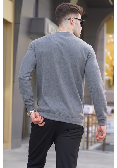 Madmext Gri Bisiklet Yaka Regular Fit Basic Sweatshirt 5799 Gri