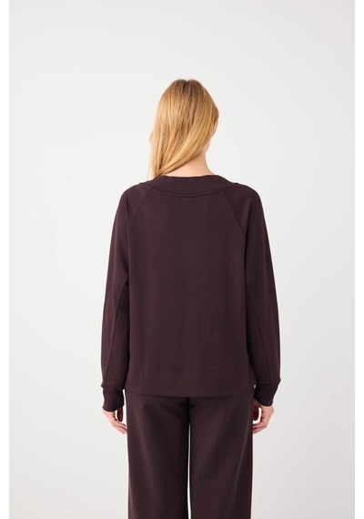 Jimmy Key Jimmy Key Acı Kahve Uzun Kollu V Yaka Örme Modal Sweatshirt 5ww235785803 Kahverengi