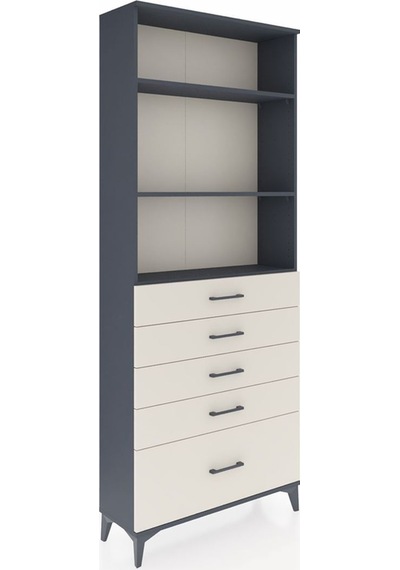 Arges Dolap 3 Raflı 5 Çekmeceli 88x30x221 Antrasit-aytaşı Antrasit