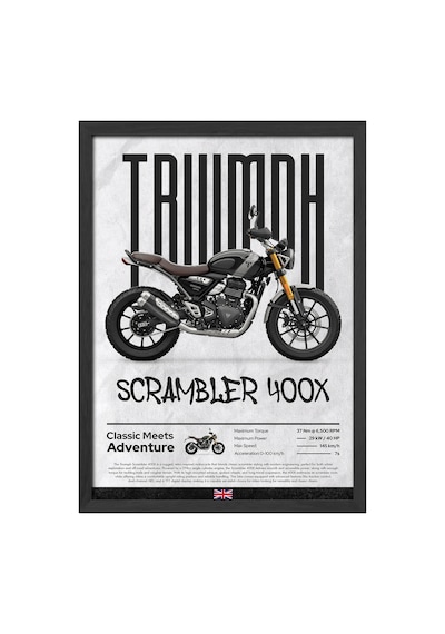 Triumph Scrambler 400 Siyah Ahşap Çerçeveli Dekoratif Motosiklet Duvar Tablosu