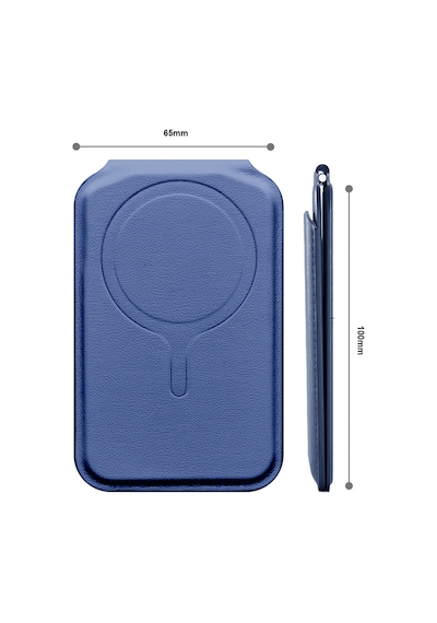 Magsafe Uyumlu Güçlü Mıknatıslı Katlanabilir Deri Cüzdan Ve Telefon Standı Lacivert