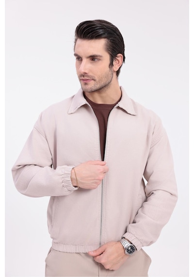 Erkek Gabardin Kumaş Fermuarlı Oversize Mevsimlik Ceket-144 Bej
