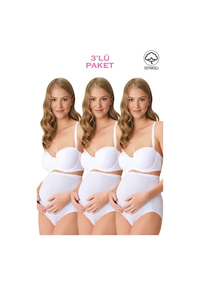 3'lü Paket Lirona 23582 Tam Uyumlu Kadın Pamuk Likralı Yumuşak Ha Beyaz