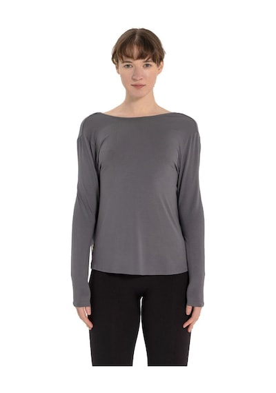 Inguz Sırt Detay Uzun Kollu Modal Yoga T-shirt Gri