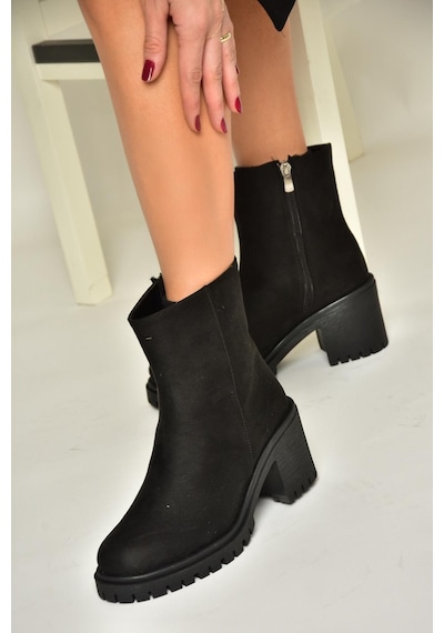 Fox Shoes T726911102 Siyah Süet Kalın Topuklu Kadın Bot Siyah