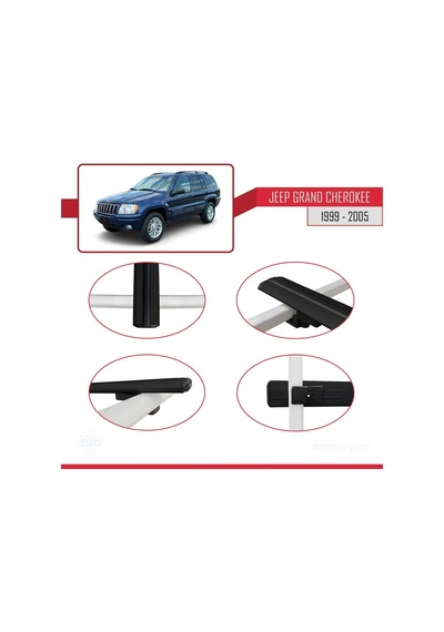 Jeep Grand Cherokee 1999-2005 Arası İle Uyumlu Basic Model Ara Atkı Tavan Barı Siyah 3 Adet
