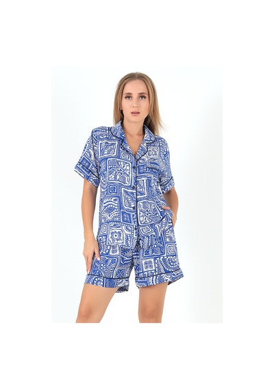 Doremi Desenli Kısa Kollu Kadın Şortlu Pijama Takım Çok Renkli