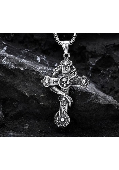 Paslanmaz Çelik Gotik Tarz Ejderha Detaylı Kurukafa Haç Kolye Gümüş Paslanmaz Çelik Gotik Tarz Ejderha Detaylı Kurukafa Haç Kolye Gümüş