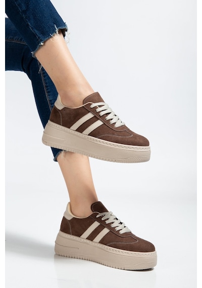 Bahrina Kadın Kahverengi Süet Kalın Tabanlı Sneaker Kahve Süet