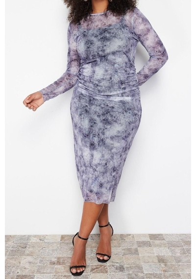 Ersefa Moda Fit Casual Günlük Tül Örme Bisiklet Yaka Uzun Kol Bodycone M Gri