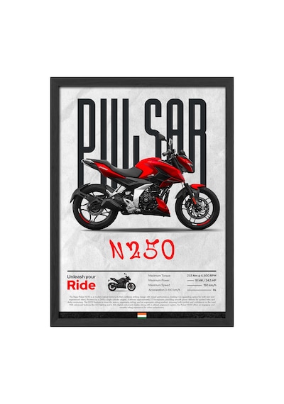 Bajaj Pulsar N 250 Siyah Ahşap Çerçeveli Poster, Dekoratif Motosiklet Duvar Tablosu