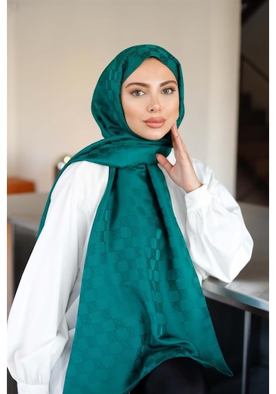 Dama Desen Şal Zümrüt Çok Renkli