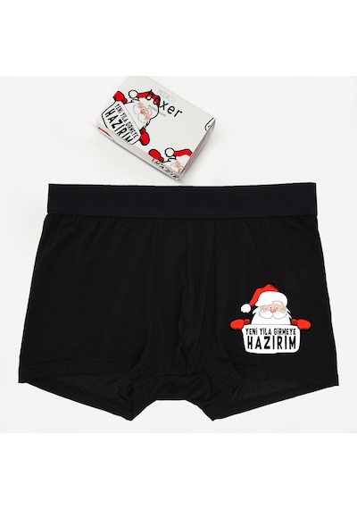 Yeni Yıla Girmeye Hazırım Erkek Siyah Boxer Siyah