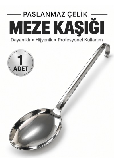 Endüstriyel Meze Kaşığı Sanayi Tipi Paslanmaz Çelik Sanayi Restoran Lokanta Tipi Kulplu Asılabilir Kırılmaz