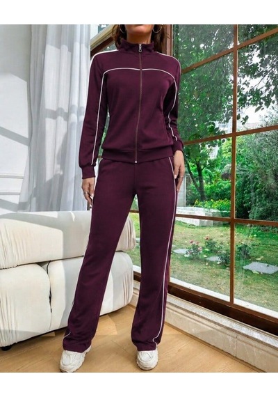 Uzun Kollu Önden Fermuarlı Bluz Ve Pantolon Modal İkili Takım- 61941 2xl/3xl - Siyah Çok Renkli