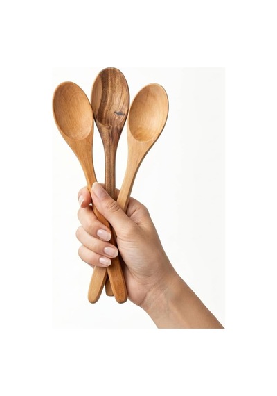 3'lü Doğal Ahşap Kaşık Seti - El Yapımı Uzun Tatlı, Bal, Kahve Ve Baharat Kaşığı 20x3 Cm Çok Renkli