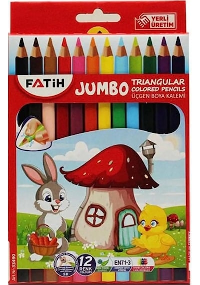 Fatih Kuru Boya Üçgen Jumbo 12 Renk Çok Renkli
