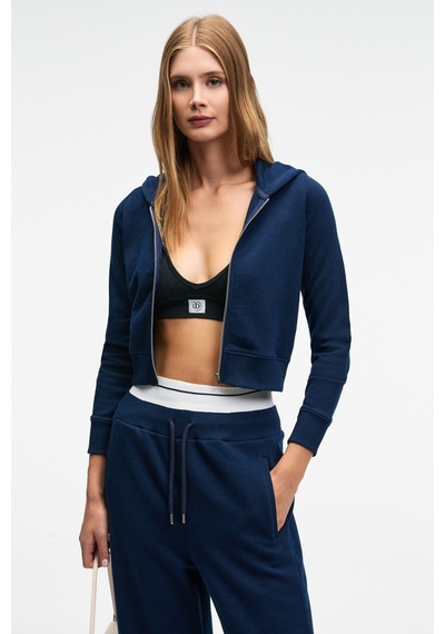 Grimelange COSIMA Kadın Metal Fermuarlı Kapüşonlu Crop Lacivert Sweatshirt