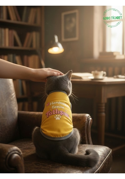 Sarı Hanimiş Benim Tatlışım Baskılı Kedi Ve Köpek Kıyafeti Tişörtü Elbisesi Large/l/beden 3