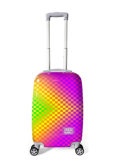 Coral High Renkli Dama Desenli Kabin Boy Valiz 50cm 16556 Neon Mercan - Su Yeşili