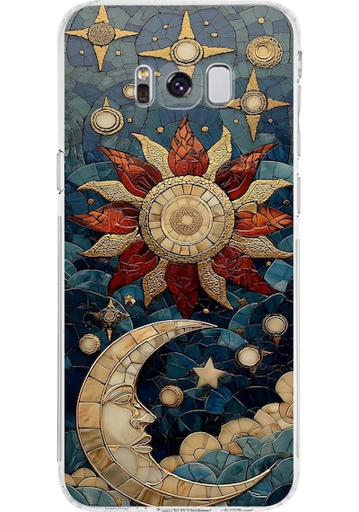 Printify Samsung Galaxy S8 Plus İle Uyumlu Vitray Sol Ve Luna Tasarımlı Şeffaf Silikon Kılıf Şeffaf
