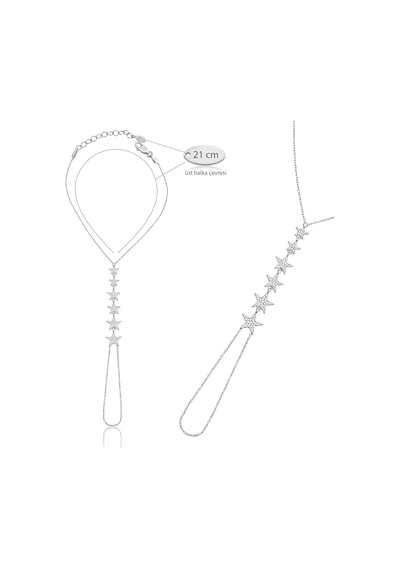 Premium Parlak Ve Şık Yıldız Şahmeran Kadın 925 Ayar Gümüş Bileklik 21 Cm