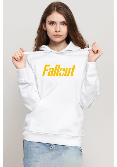 Fallout Lettern Beyaz Kadın 3ip Kapşonlu Sweatshirt Beyaz