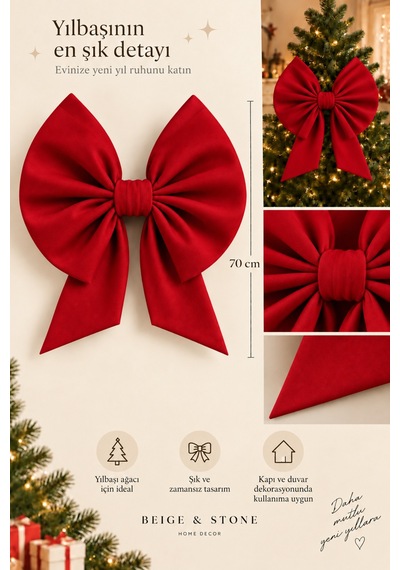 Kurdele Orta Yıllbaşı Ağaç Süs Noel Kırmızı Fiyonk 37x40cm Kırmızı - 787285796