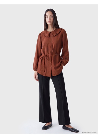 Lcw Everyday Bordo Bebe Yaka Bağlamalı Kadın Gömlek Tunik
