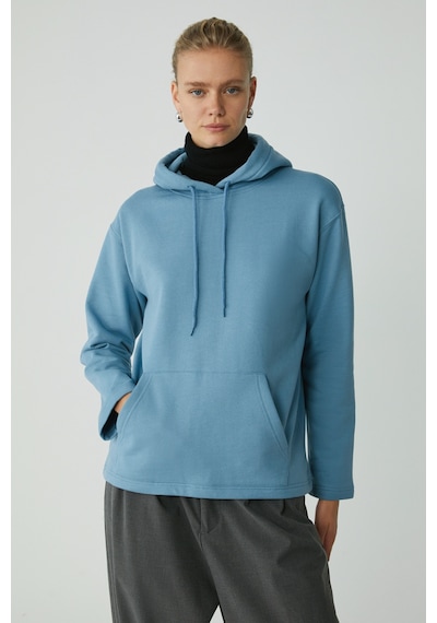 Ethıquet Pıper Kadın Içi Polarlı Yumuşacık Comfort Fit Kapüşonlu Kanguru Cepli Mavi Sweatshirt