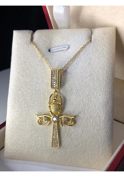 Ankh Mısır Scarab 925 Gümüş Kadın Kolye - Sevgiliye Eşe Anneye Arkadaşa Hediye Kolye